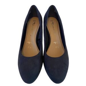 Tamaris Wortmann Dark Blue Faux Suede Round Toe Block Heel Pumps in Size 7.5